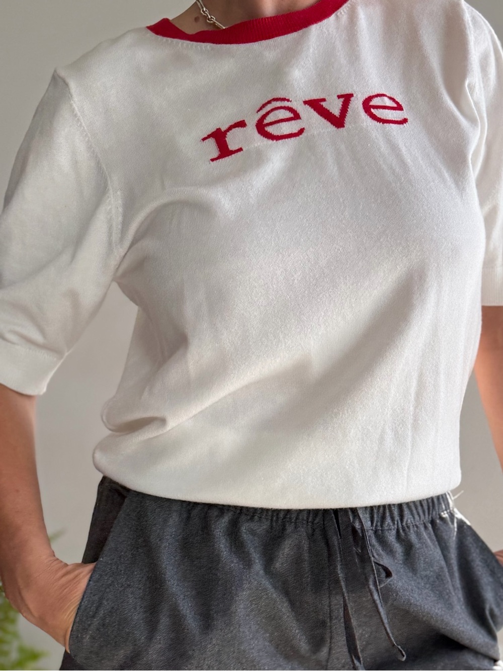 ATG Red Crewneck Statement Sweater in White- Size M